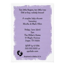 MOD Grunge purple baby shower feet neutral Personalized Invitations
