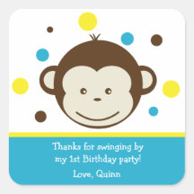 Mod Monkey Boy Birthday Party Thank You Stickers