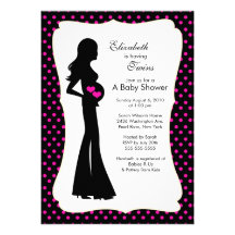 Mod Mum Twins Baby Shower Girls "hot pink" Custom Invite
