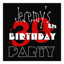 Modern 30th Birthday Reb Black White Template Invite