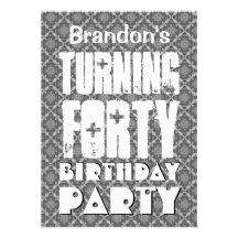 Modern 40th Birthday Huge Letters Gray Geometric 1 Invite
