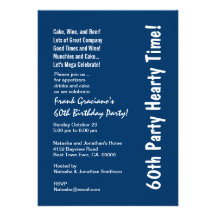 Modern 60th Birthday Party Hearty Blue and White Personalised Invitations
