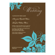 Modern Aqua/Brown Floral Wedding Invitation