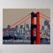 Modern art: Golden Gate Bridge and skyline Poster