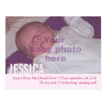 Modern baby girl photo announcement postcard