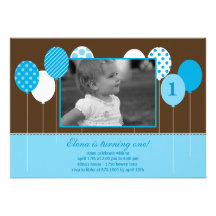 Modern Balloons Photo Birthday Invitation - Blue