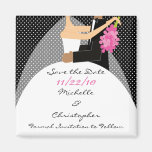 Modern Black Dots Bride & Groom Save The Date magnets