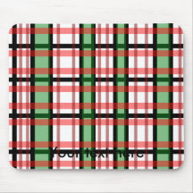 Modern black green red and white plaid pattern mouse mat