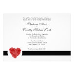 Modern black red floral heart wedding invitation