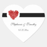 Modern black red floral heart wedding stickers