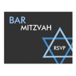 Modern Blue Bar Mitzvah RSVP Postcard