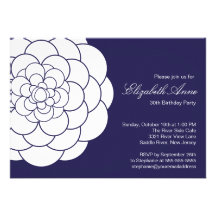Modern Blue Dahlia Bloom Birthday Party Personalized Announcement