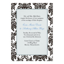 Modern Blue Damask Wedding Invitation