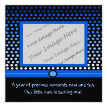 Modern Blue Dots First Birthday Party Invitations