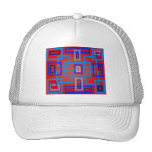 Modern blue squares on red background hats