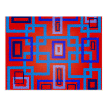 Modern blue squares on red background post cards