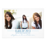 Modern Blue Three Photo Graduation Announcement
