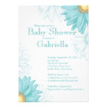 Modern Blue & White Gerbera Daisy Baby Shower invitations