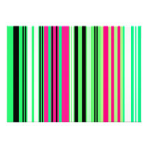 Modern bright green pink and black stripes personalized invitations