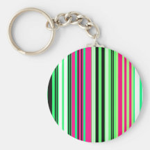 Modern bright green pink and black stripes key chains