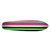 Modern bright green pink and black stripes custom skate board