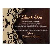 modern brown leather damask country thankyou postcards