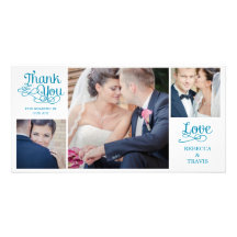 Modern Calligraphy Wedding Thank You Cards Green Personalised Photo Card