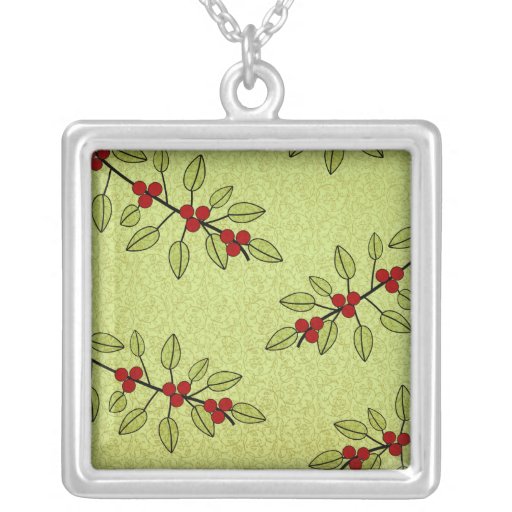 Modern Christmas Image Pendant Necklace Red Berry