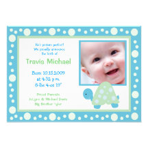 MODERN DOT TURTLE Baby Photo birth Announcement