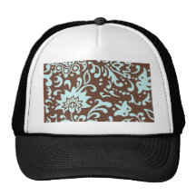 Modern Floral Pattern Gift Retro Baby Blue Brown Trucker Hat