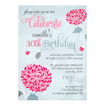 Modern Floral Pink & Gray Fancy Birthday Party Custom Invites