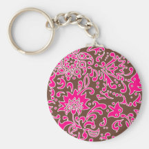 Modern Floral Retro Pattern Pink Brown Key Chains