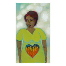 Modern folk art woman heart fire symbolic painting business card templates