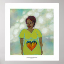 Modern folk art woman heart fire symbolic painting print