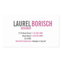Modern Girly White Fuchsia Business Card