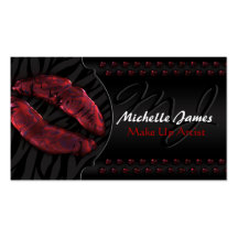 Modern Glossy Lips Zebra Monogram Make Up Artist Business Card