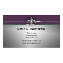 Modern Gray Eggplant Fleur de Lis Business Card Templates