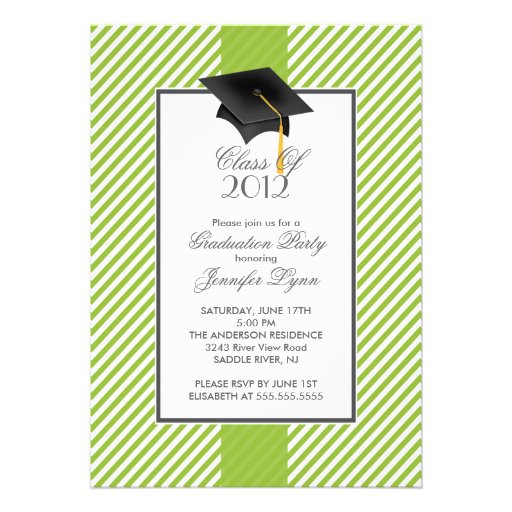 Modern Green Stripe Graduation Party Invitation