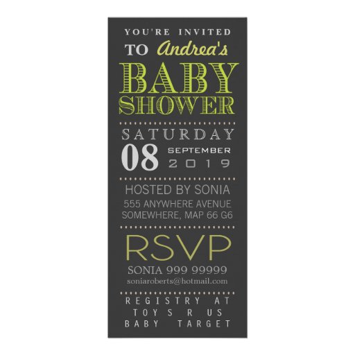 Modern Green Typography Baby Shower Long Invites