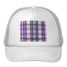 Modern green yellow blue plaid trucker hat