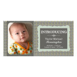 Modern grey teal polka dot photo baby announcement personalized photo card