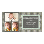Modern grey teal polka dot photo baby announcement custom photo card