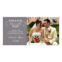 Modern Grey Wedding Photo Thank You Cards Photo Card Template