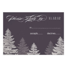 Modern Grey Winter Wedding RSVP Cards Trees Custom Invites