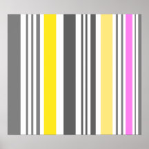 Modern grey yellow pink stripes posters