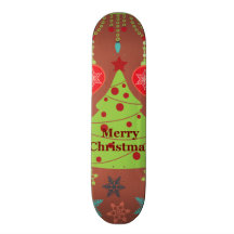 Modern Holiday Merry Christmas Tree Snowflakes Skate Boards