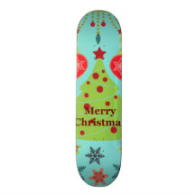 Modern Holiday Merry Christmas Tree Snowflakes Custom Skateboard