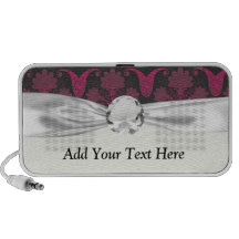 modern hot pink and black damask laptop speakers