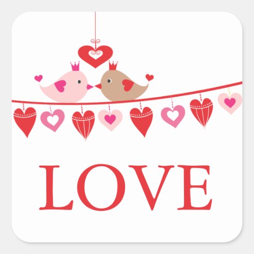 Modern Love Bird Hearts Bridal Shower Thank You Sticker