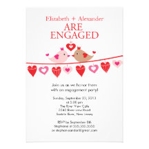 Modern Love Bird Hearts Engagement  Invitations